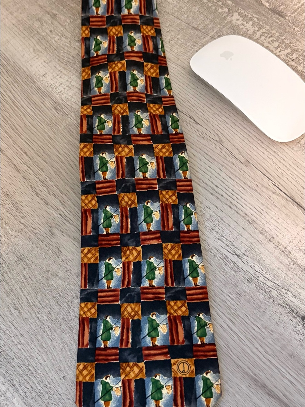 Designer Patterned Silk Tie in Green and Navy - Dunhill